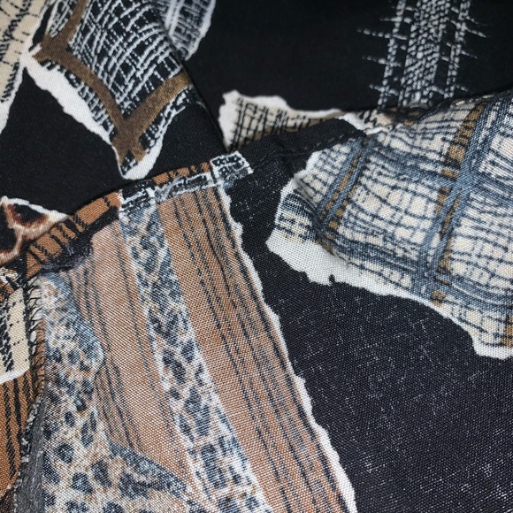 Michelle Leslie Black Brown Animal Tiger Zebra Print Button Down Top - Picture 7 of 10